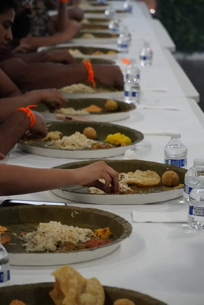 Traditional Banthi Bhojanam feast served on banana leaves